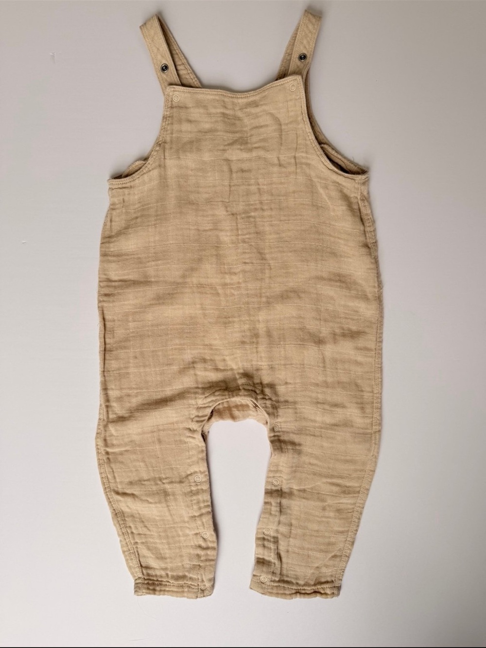 Angel Dear Tan Muslin Romper Overalls